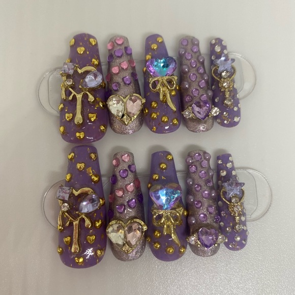 Color Changing and Metallic Handmade Press On Nail Set Purple - Picture 2 of 16